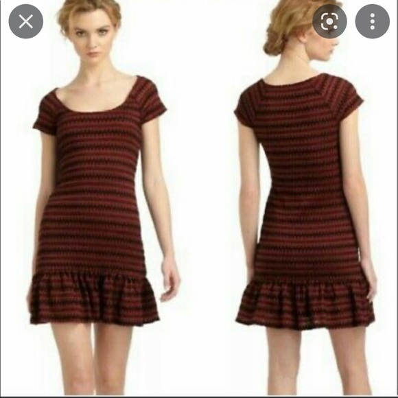 Free People Cozy Day Copper Black Striped Flounce Hem Knit Dress - Picture 5 of 5